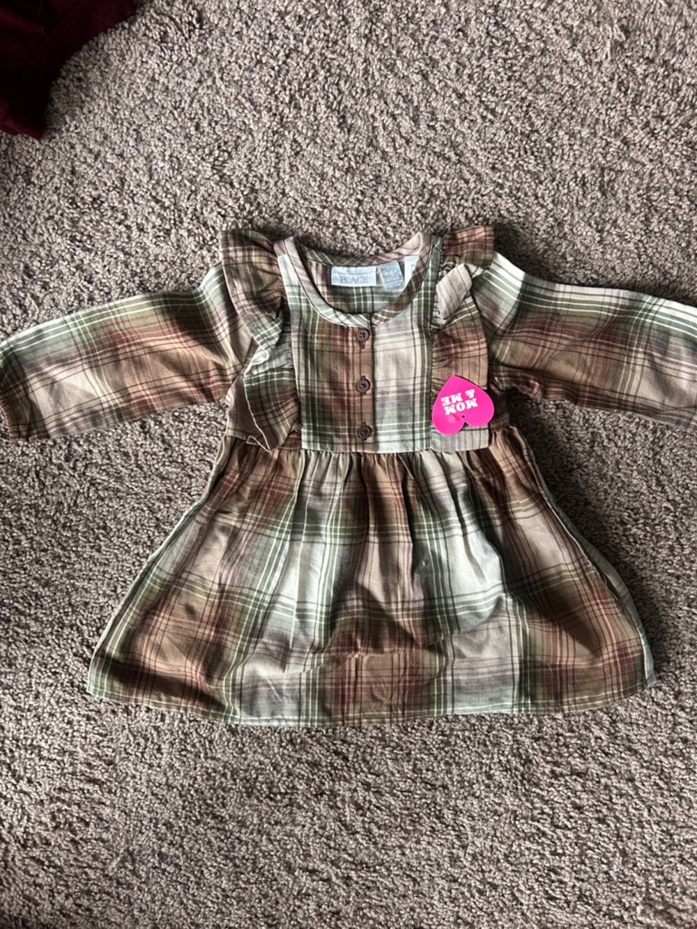 The Children's Place Plaid Ruffle Long Sleeve Dress - Brown, Green, Cream